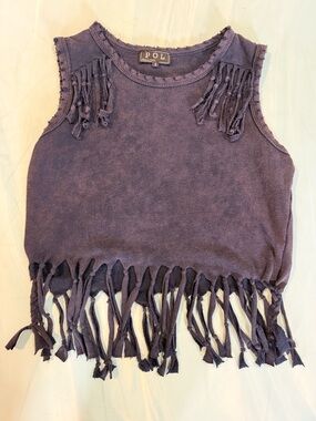 POL Navy Blue Fringe Cropped Tank - 💯 cotton 😍 cute for festivals!